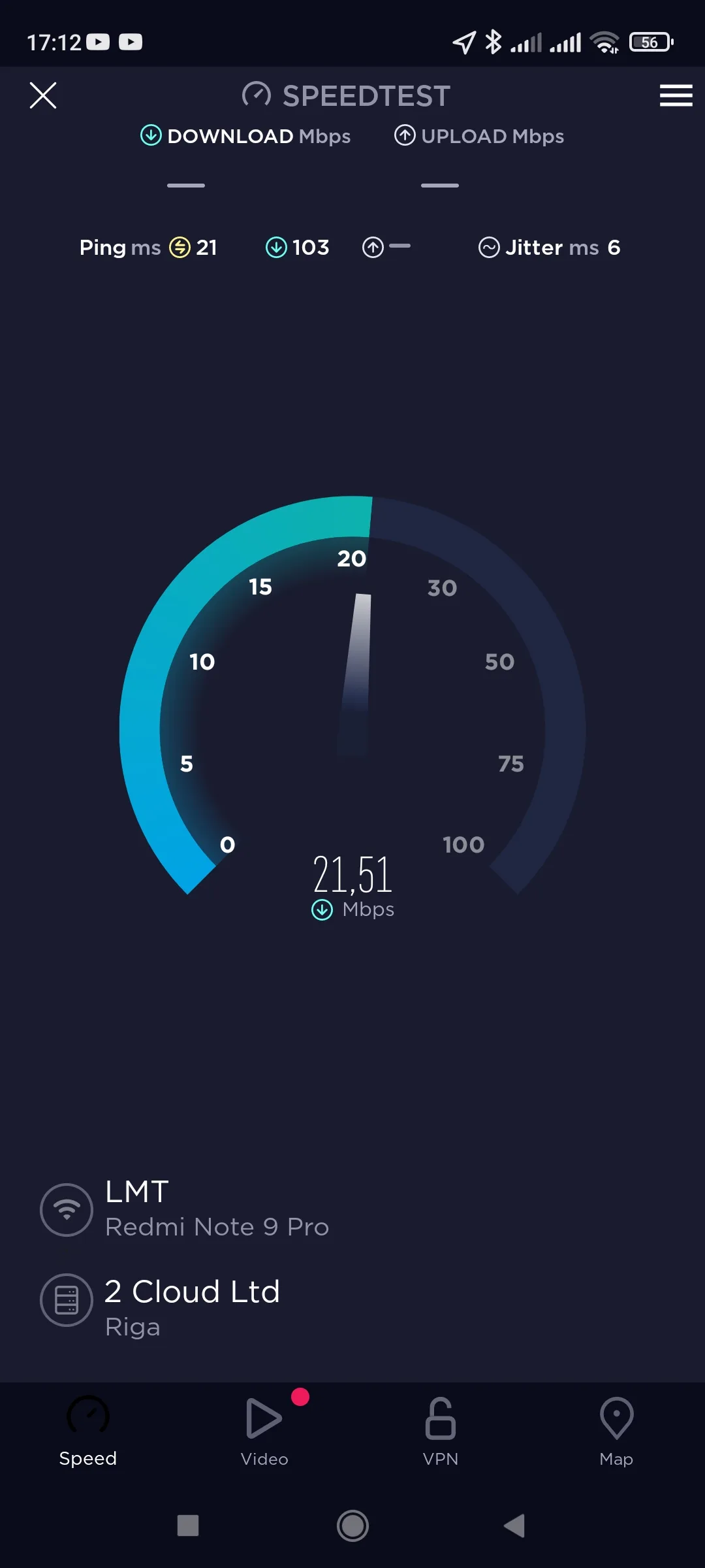 Aptuvenais WiFi ātrums UPLOAD